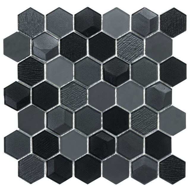 Outlast Hexagon Black Glass Mosaic Tile
