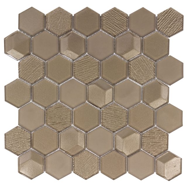 Outlast Hexagon Bronze Matrix Glass Mosaic Tile